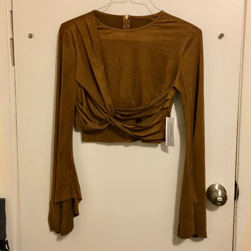 NWT Gorgeous bell sleeve suede crop top